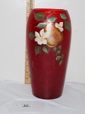 FENTON ART GLASS VASE FLORAL WITH FRUIT, SIGNED 