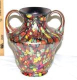 FENTON MOSAIC DOUBLE HANDLED VASE, BY DAVE FETTY, 6.5