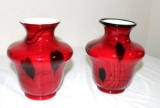 (2) FENTON HANGING HEART PATTERN VASES, ONE WITH BLACK EDGING, BY DAVE FE