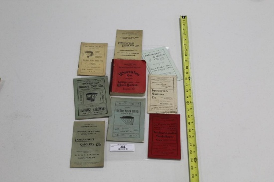 (6) INDIANAPOLIS SADDLERY POCKET CATLOGUES, (3) INDIANA BUGGY CO. POCKET CA