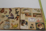 FLAT OF 1800s COLOR LITHOGRAPH TRADE CARDS, DIE CUT VALENTINES, PARTIAL TRA