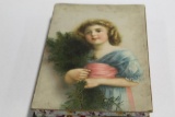 LARGE VICTORIAN PASTEBOARD DRESSER BOX FILLED WITH PAPER DOLLS, 16.5