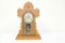 INGRAHAM OAK CASED MANTLE CLOCK W/ETCHED DOOR, 21.25 H X 14.5W