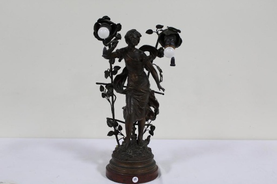 FIGURAL NEWELL POST LAMP, DOUBLE LIGHT, SIGNED "RANCOULET", 20H