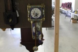 CHINESE ENAMEL DECORATED 2-WEIGHT WALL CLOCK WITH JEWELS AND BOX
