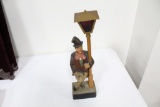 VINTAGE GERMAN KARL GRIESBAUM AUTOMATION WOOD CARVED WHISTLER AND LAMP, 20H (MISSING BOTTOM)