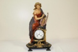 FRENCH STATUE CLOCK, WOMAN PLAYING HARP, 20.5H