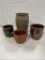 (2) SMALL REDWARE POTS (ONE CRACKED), REDWARE MUG, A.P. DONAGHHO, PARKERSBU