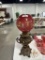 BRADLEY & HUBBAR-STYLE TABLE LAMP WITH CHERUB DESIGN AND MATCHING SHADE