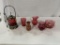 (6) PCS CRANBERRY GLASS PITCHERS, BOWL, GLASS, VASE, PICKLE CASTOR