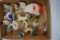 FLAT OF MISC. CHRISTMAS ITEMS, CANDY CONTAINERS, MINIATURE BOTTLE BRUSH TRE