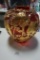 LARGE PARROT EMBOSSED RUBY AND GOLD HIGHLIGHTED VASE, 10