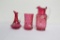 (3) PCS ENAMEL DECORATED CRANBERRY INCLUDING PITCHER, CRUET, CUP