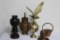 (5) BRASS AND COPPER ITEMS INCLUDING COPPER TEAPOT WITH UNDERPLATE, COPPER