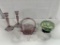 (3) PCS. FENTON INCLUDING HAND-PAINTED & ARTIST SIGNED BOWL ON WOOD BASE, P