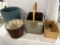 BASKET, WOOD CARRY BOX, BLUE PAINTED WOOD BUCKET 14.5