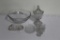 (10) PCS CLEAR GLASS INCLUDING SALTS, TOOTHPICK, COVERED CANDY, SERVING BOW