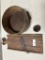 SLAW CUTTER, WOOD BUCKET, SMALL PEACEWARE WITH SCOOP (MISSING LID)