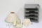 BOX OF MISC ITEMS, FILE HOLDER, LAMP SHADE, PHONE