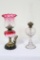 FINE CRANBERRY BRASS BASED ELECTRIFIED LAMP WITH CRANBERRY TO CLEAR FONT AN