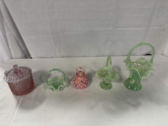 (5) PCS FENTON, INCLUDING (3) HAND-PAINTED AND ARTIST SIGNED PLUS PERFUME A