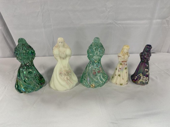 (5) PCS FENTON FIGURINES, (4) HAND-PAINTED AND ARTIST SIGNED