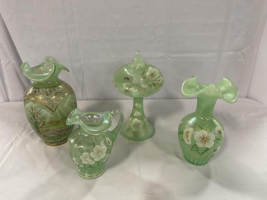 (4) PCS. FENTON HAND-PAINTED AND ARTIST SIGNED VASES