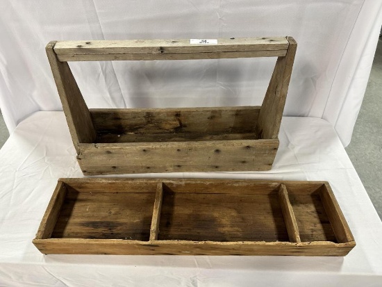 WOOD TOOL CADDY, WOOD TRAY, YARD STICKS, EASEL