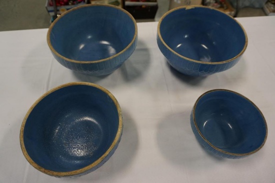 (4) BLUE STONEWARE MIXING BOWLS