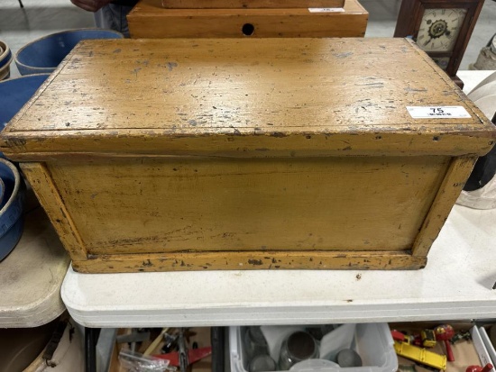 MUSTARD PAINTED WOOD BOX, 21.25" X 11" X 10.25", SOME WEAR