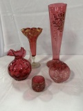 (5) PCS CRANBERRY GLASS VASES