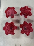 (4) CRANBERRY HOBNAIL LAMP GLOBES