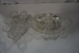LARGE CUT GLASS SERVING BOWL, (6) VARIOUS DESIGN TUMBLERS