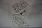 AMERICAN FOSTORIA RELISH DISH, KNIFE REST, TOOTHPICK, SERVING PLATE