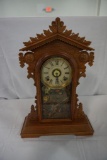 COLBY WRINGER WALNUT KITCHEN CLOCK WITH PAINTED TABLET, REAL NICE CONDITION