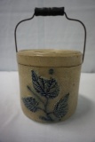 WHITE'S UTICA, N.Y., DECORATED 3-QUART STONEWARE BUTTER JAR