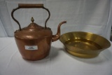 COPPER TEA KETTLE AND BRASS BOWL