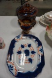 ROCKINGHAM COVERED CONTAINER, LUSTERWARE PITCHER, DECORATED IRONSTONE PLATT