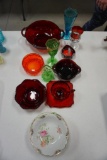 (2) HANDPAINTED BERRY BOWLS, (3) HANDPAINTED SMALL PLATES, (2) PCS SOUVENIE