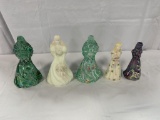 (5) PCS FENTON FIGURINES, (4) HAND-PAINTED AND ARTIST SIGNED