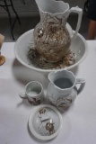 6-PC TRANSFERWARE WASH SET INCLUDING LARGE PITCHER, BOWL, PARTIAL SOAP DISH