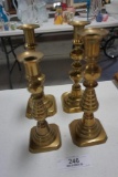 (4) BRASS CANDLESTICKS, PAIR PUSH UP 8.5