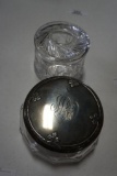 CUT GLASS HAIR RECEIVER, POWDER CONTAINER WITH STERLING MONOGRAMMED LID