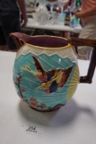 LARGE MAJOLICA PITCHER WITH BIRD DESIGN, 9