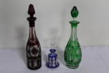 (3) BOHEMIAN GLASS DECANTERS, CRANBERRY 16