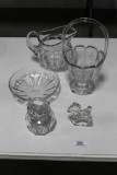 (5) PCS HEISEY INCLUDING LARGE ETCHED HANDLED BASKET 12