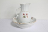 FLORAL DESIGNED IRONSTONE PITCHER & BOWL