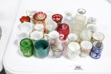 (29) TOOTHPICK HOLDERS IN VARIOUS PORCELAIN GLASS,WEDGEWOOD, CRANBERRY