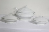 LARGE IRONSTONE TUREEN WITH LADLE, (2) MEDIUM IRONSTONE TUREENS