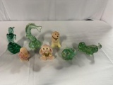 (7) PCS. FENTON ANIMALS, (5) ARE HAND-PAINTED AND ARTIST SIGNED